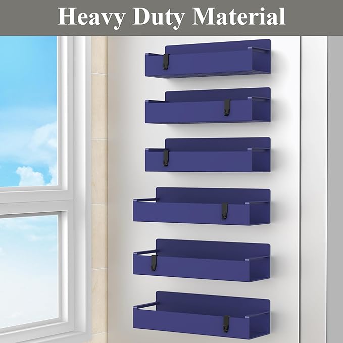 6 Pack Magnetic Spice Rack Organizer for Refrigerator and Oven, Dark Blue Fridge Organizers and Storage for Kitchen