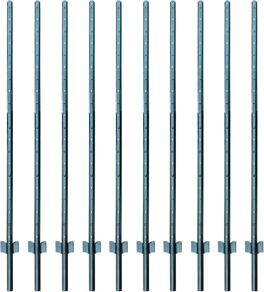 ARIFARO Sturdy Duty Metal Fence Posts 6 Feet,Pack of 10, 3-4-5-6-7 Feet No Digging Garden U Post for Wire Fencing Steel Poles for Yard, Outdoor
