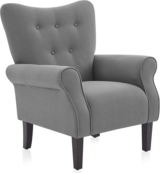 BELLEZE Modern Accent Chair, High Back Armchair, Upholstered Wingback Side Chair, Padded Single Sofa with Wooden Legs for Living Room, Bedroom - Gray