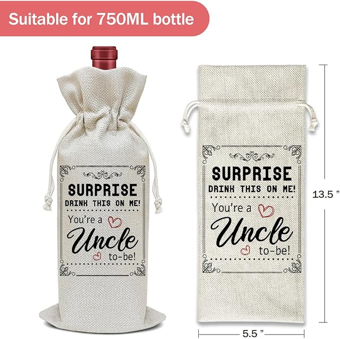 Baby Announcement Wine Bag, New Uncle To Be Birthday Gifts for Men Uncle Brother Friends, Party Favor Wine Champagne Gift Bag With Drawstring -09