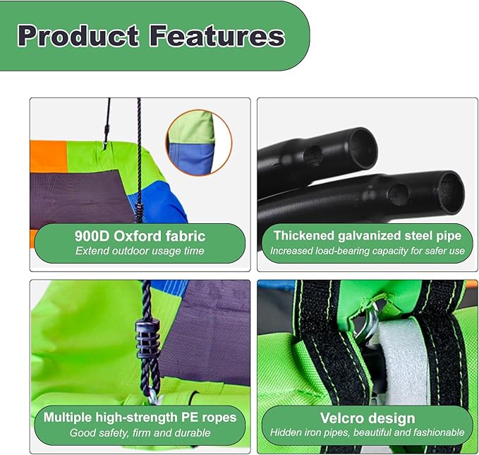 60" Platform Swing Set, Waterproof Flying Swing Seat, 720lbs Weight Capacity, with Adjustable Hanging Straps, Swing Sets for Backyard, for Indoor and Outdoor Playground