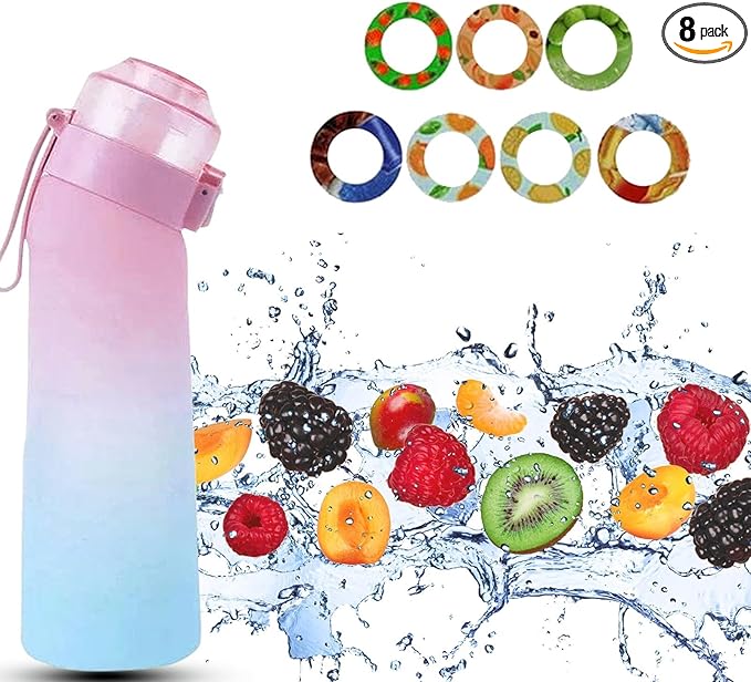 650ml Air Water Bottle with 7 Flavour Pods | BPA Free, Scented, 0 Sugar, 0 Calorie, Sports Water Bottles | Drinking Fruit Fragrance Cup for Fitness, Outdoor, Gym | Starter set (Pink Blue)
