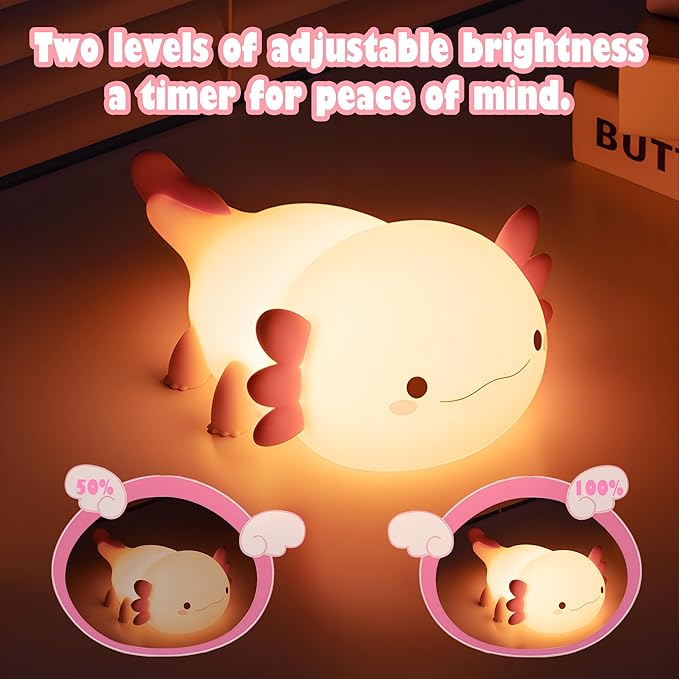 Axolotl Gifts for Kids, Axolotl Night Light Silicone Lamp,Portable Rechargeable Table Lamp,Cute Room Decor Night Light for Kids Girls Boys Birthday Christmas Gifts