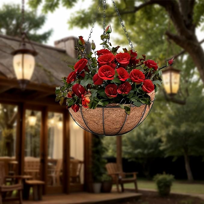 4 Pack 10 inch Metal Hanging Planters Basket with Coco Coir Liner Outdoor-Hanging Baskets for Plants Outdoor,Metal Wire Baskets with Window Box Planters, Hanging Flower Pots for Railings