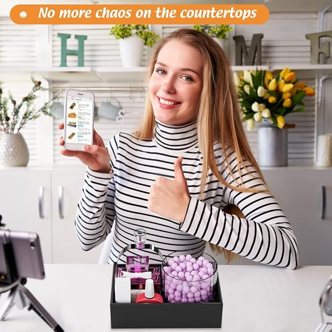 Black Bamboo Drawer Organizer - Silverware&Utensil Holder Organizer for Kitchen Drawers, Multi-Use Drawer Dividers Boxes for Bathroom Counter，Cabinet, Garage, Office Desk, Makeup, Jewelry (9"6"2.5")