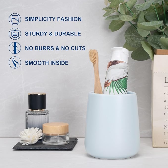 Bathroom Tumbler Cup Ceramic 13.5oz Reusable Toothbrush Cup 400ml,Toothbrush Holder Adequate for Your Bathroom (Blue)