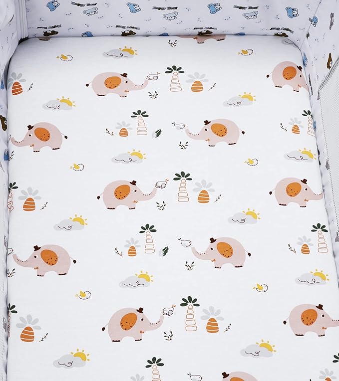Bassinet Sheets Compatible with Halo Bassinest Swivel, Flex, Glide, Premiere & Luxe Series Sleeper Mattress, 2 Pack, 100% Jersey Knit Cotton 190GSM, Ultra Soft Breathable, Fox Deer and Elephant
