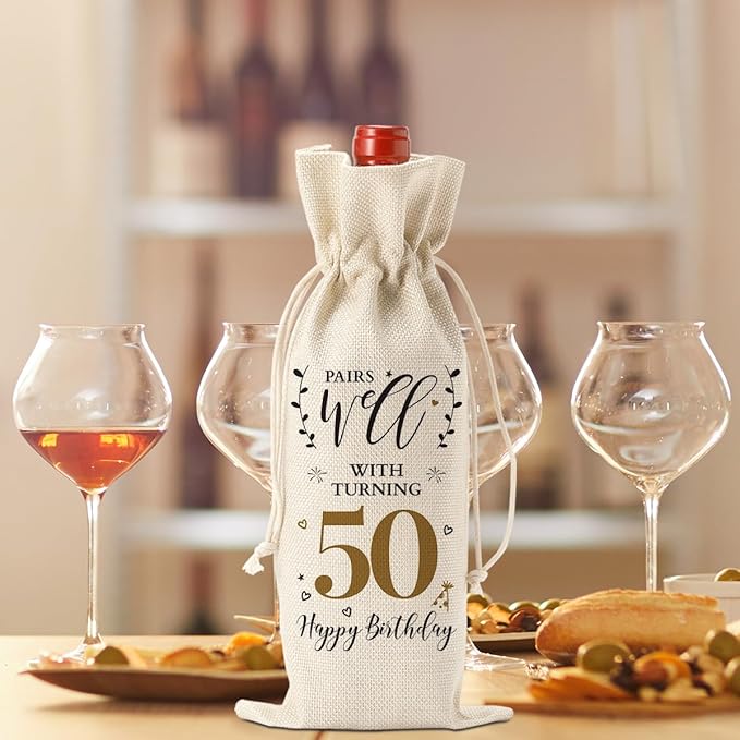 50th Birthday Gifts for Her Him Funny Wine Bag 50th Birthday Decorations Party Favors Anniversary Retirement 50 Year Old Gifts for Women Men Grandma Wife Sister Mom Grandpa Wine Gift Bag