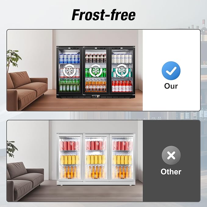 Beverage Refrigerator, 53.15W Inch 12 Cu.Ft Drink Fridge, Back Bar Beer Fridge with 3 Glass Door, 35.43" Height Beverage Cooler, Built-in & Undercounter Commercial Back Bar Cooler for Kitchen Shop Bar