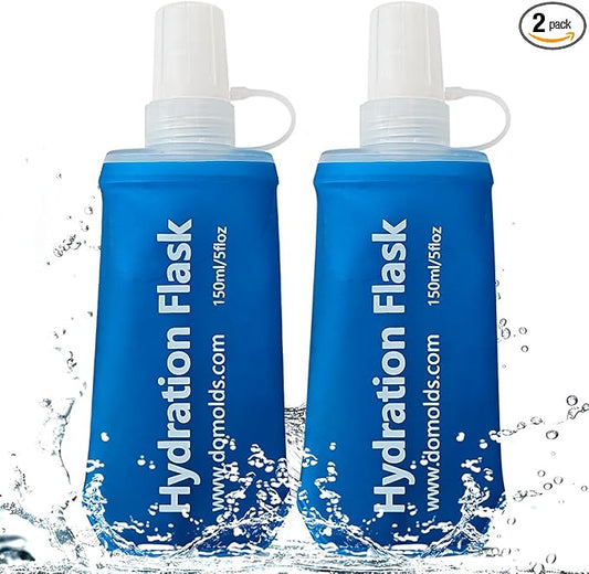 150ML Soft Flask, Running Water Bottle Foldable TPU Hydration Flask for Running Hydration Pack Cycling Hiking Marathon, Pack of 2
