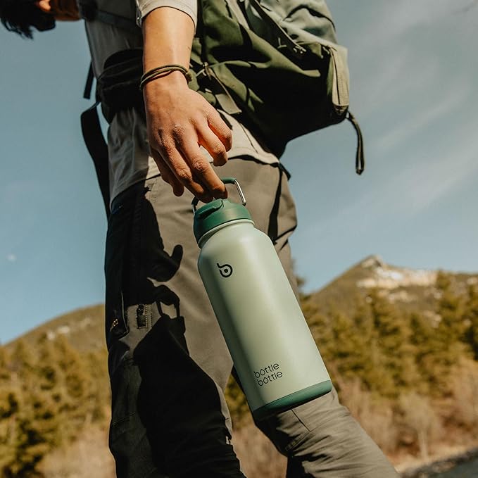 BOTTLE BOTTLE 32oz Insulated Water Bottle Stainless Steel Sport Water Bottle with Straw Dual-use Lid Design for Gym with Pill Box (green)