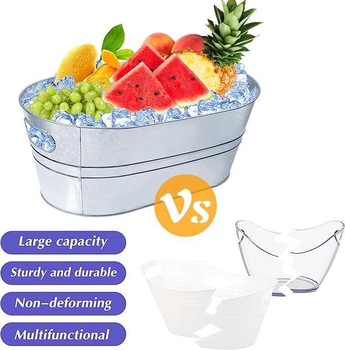 4 Gallon Ice Buckets for Parties, IKAYAS Galvanized Metal Ice Bucket Ice Tub with Scoop for Cocktail Bar Mimosa Bar Supplies, Large Champagne Bucket Beer bucket Metal Tub (4 Pack)