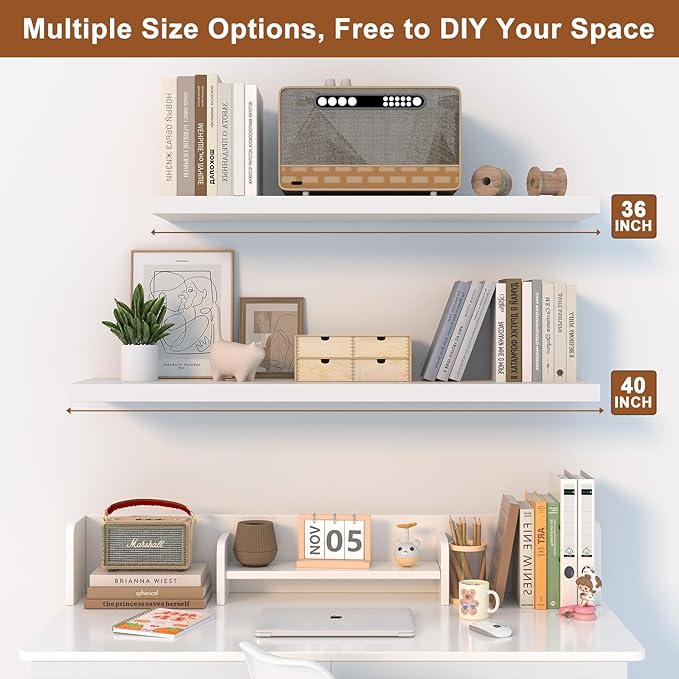 12 Inch Deep Floating Shelves for Wall 1 Pack White Floating Shelves Large Storage Space Wall Mount Shelf for Living Room Kitchen Bathroom 30" W x 12" D x 1.2" H White