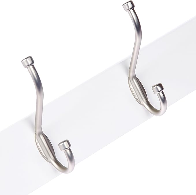 Amazon Basics Rectangular Farmhouse Wall-Mounted Coat Rack with Storage Hooks, 5 Hooks, White