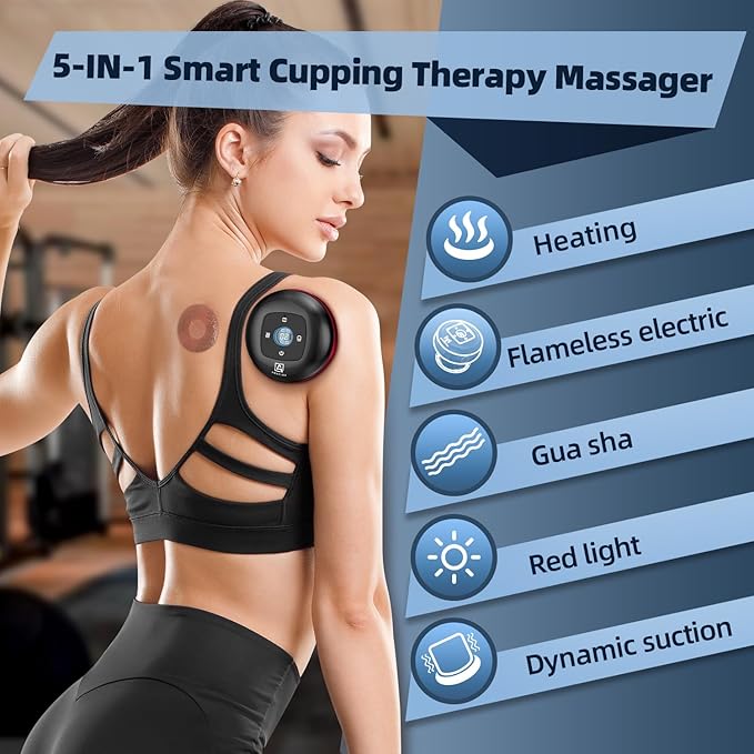 2 Electric Cupping Therapy Set, 5-in-1 Smart Cupping kit with Red Light Therapy, Gua Sha Massage Tool, Relieves Neck Shoulder Back Aches Muscle Soreness, Improves Blood Circulation - Red