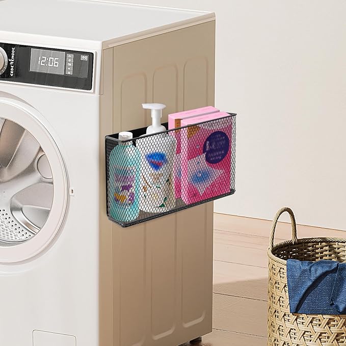 Black Magnetic Basket - Refrigerator Spice Rack & File Holder Locker Organizer - Wire Mesh Magnetic Shelf for Kitchen Storage