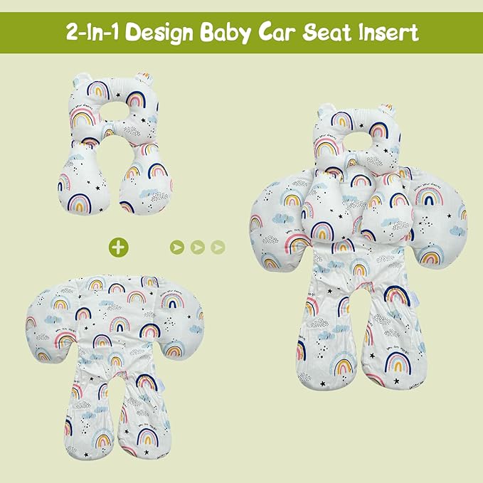 Baby Toddler Stroller Pillow for Newborn, Infant Car Seat Insert Carseat Sleeping Cushion, 2-in-1 Body Ultra-Soft Comfort Support