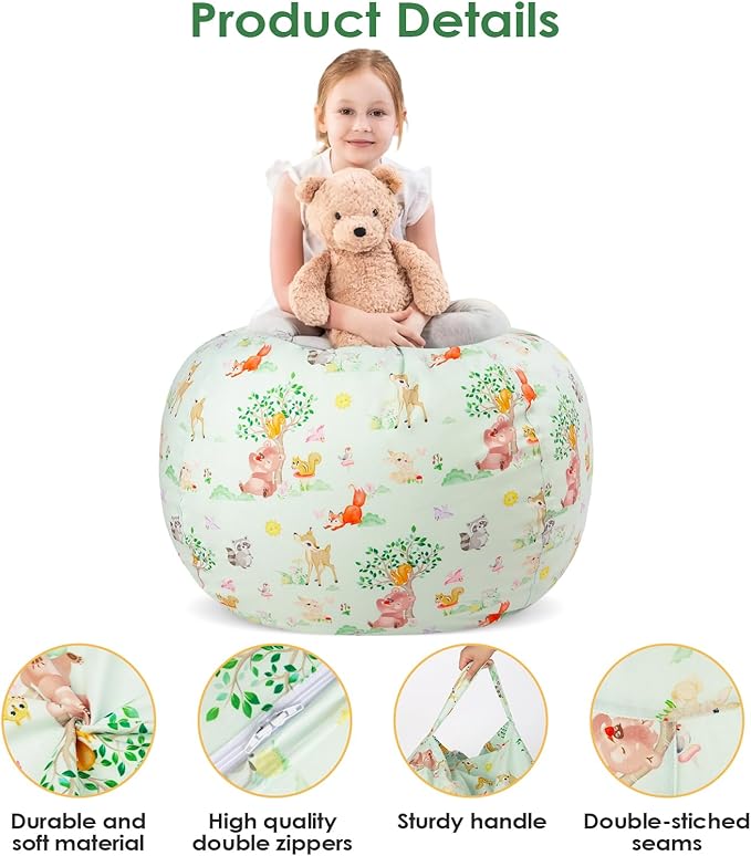 Bean Bag Chair for Kids Stuffed Animal Storage Beanbag Chairs,Toddler Toy Storage Organizer for Girls and Boys,Large 32'' Cover Only（No Filling