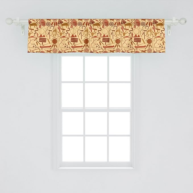 Ambesonne Western Window Valance, Culture Arrow Hatchet Chiefs Hat Snakes Bison Tools, Curtain Valance for Kitchen Bedroom Decor with Rod Pocket, 42" x 12", Pale Orange Redwood