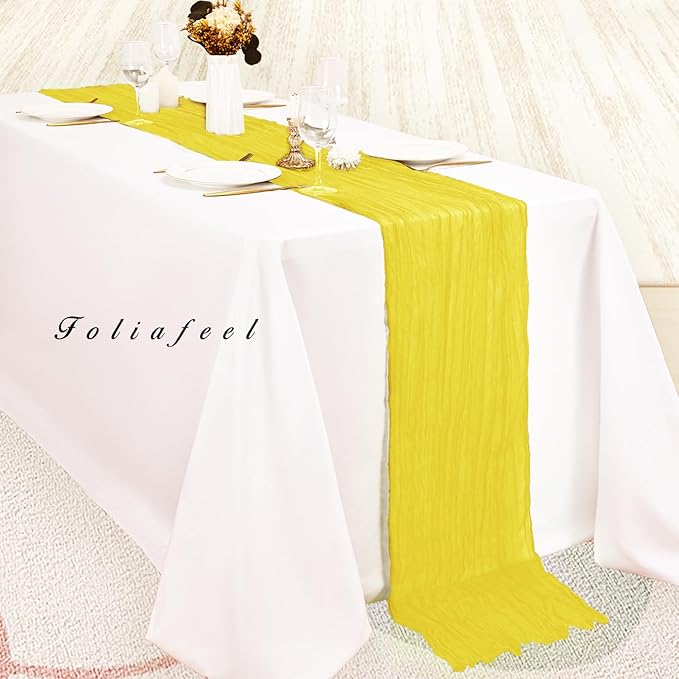 12 Pack Yellow Cheesecloth Table Runner 20 x 120 Inch Long Rustic Gauze Cheese Cloth Table Runner for Wedding 10FT Bridal Baby Shower Table Decorations Boho Fabric Sheer Birthday Party Table Decor