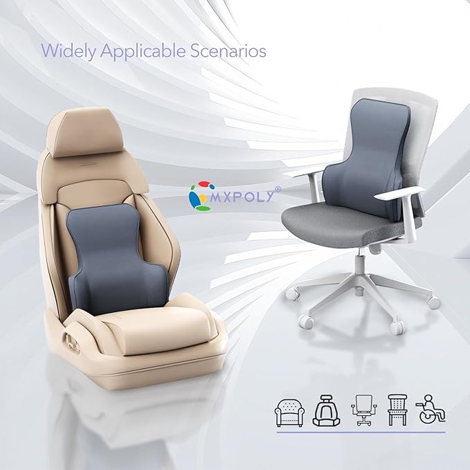 Back Support for Office Chair - Ergonomic Memory Foam Lumbar Pillow and Back Pillow for Back Pain Relief, Ideal Lumbar Support Pillow for Office Chair and Car, Gray Back Support Pillow