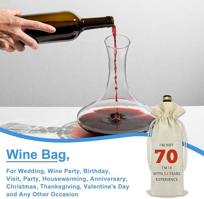 70th Birthday Gift 70th Wine Bag 70 Years Old Birthday Gifts for Women Men Party Decoration Wine Bottle Bag Happy 70th Birthday Gifts for Grandmother Grandpa Wife Husband Aunt Friend Retirement Gift