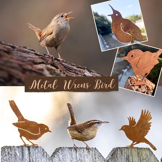5PCS Rusty Birds Decoration,Outdoor Bird Wall Decor,Metal Birds Yard Decor, Metal Birds Craft Statue Ornaments - Garden Sculptures and Yard Art, Fence Decorations Outdoor,Rustic Garden Decor