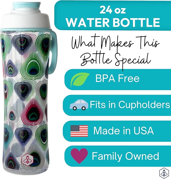 Biddlebee 24oz. BPA-Free Reusable Water Bottle with Wide-Mouth Chug Cap & Carry Handle | Perfect for Travel, Gym, School & Work | Proudly Made in USA | Cupholder Friendly, Fits in Backpack Pockets