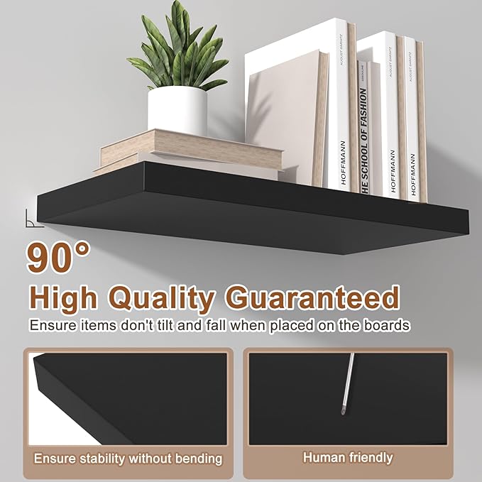 40 Inch Floating Shelf 1 Pack Large Floating Shelves for Wall No Drilling Accessories Included Deep Wall Shelves for Living Room Kitchen Farmhouse 40" W x 12" D x 1.2" Black