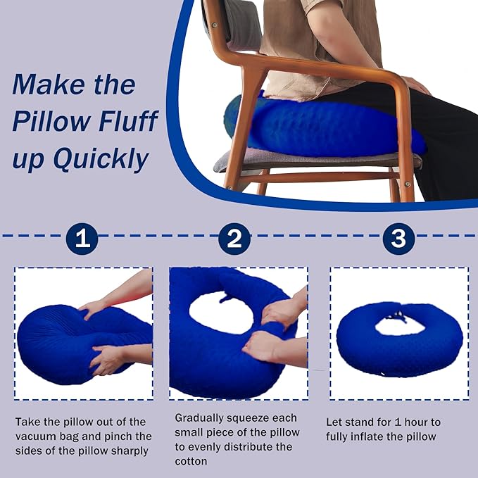 BBL Pillow After Surgery for Butt Sleeping, Brazilian Butt Lift Pillow Post Surgery Recovery for Sitting Sleeping Driving Donut Pillow for Woman Lumbar Back Cushion Seat Foam (Navy Blue)