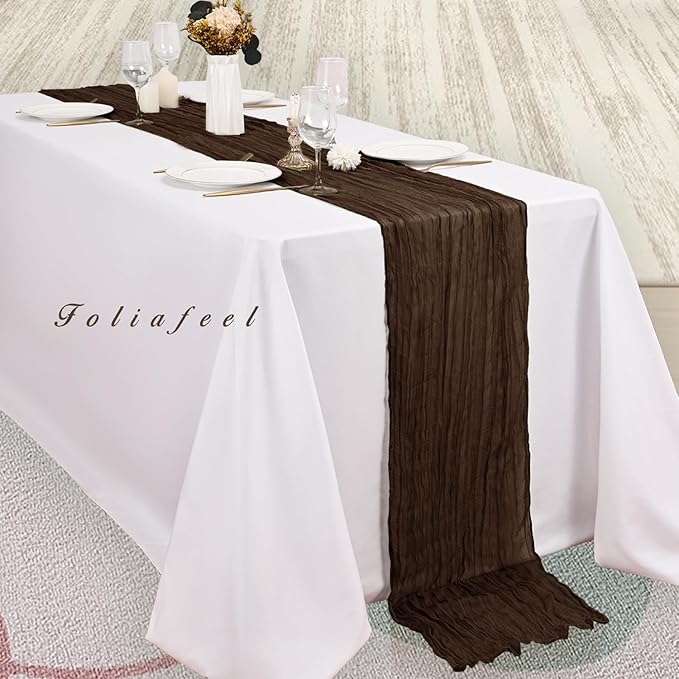 10FT 6 Pack Brown Cheesecloth Table Runner 20 x 120 Inch Long Boho Fabric Rustic Cheese Cloth Table Runner for Wedding Bridal Shower Baby Shower Gauze Sheer Birthday Party Table Decorations