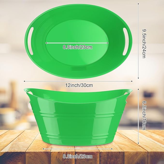 6 Pieces Ice Buckets Bulk, Plastic Ice Buckets with Handles, Oval Storage Tub, Large Capacity Ice Drink Bucket for Party Bar Wine Beer Champagne Beverage Bottle Cooler (Green,4.5 Liter)