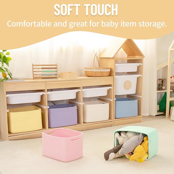 4 Pack Storage Baskets for Organizing Toys, Towels, and Clothes, Woven Basket for Shelves, Durable Nursery Cube Bins for Storage, 13''L x9''W x7.8''H, Green