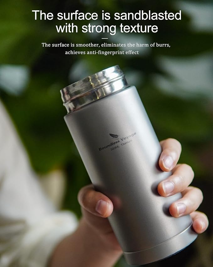 Boundless Voyage Titanium 300ml/450ml Vacuum Water Bottle with Tea Filter Double-Walled Lightweight Leak-Proof Sport Water Bottle for Travel Outdoor Office (15 fl oz)