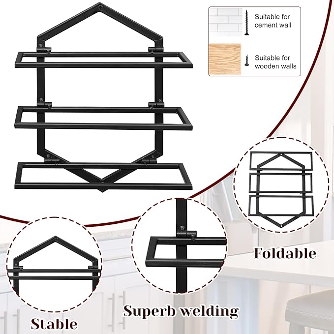 2Pcs Wall Mounted Wine Stemware Rack, Metal Hanging Wine Glass Display Holde Holds 3 Bottles, Elegant Storage for Kitchen Dining Room Bar Wine Cellar