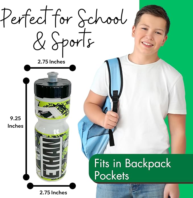 50 Strong Kids Water Bottle | 22 oz. BPA- Free Sports Squeeze Water Bottles with Pull Top Cap |Perfect Water Bottle for School | Reusable & Durable for Boys & Girls | Made in USA (Soccer Star Custom)