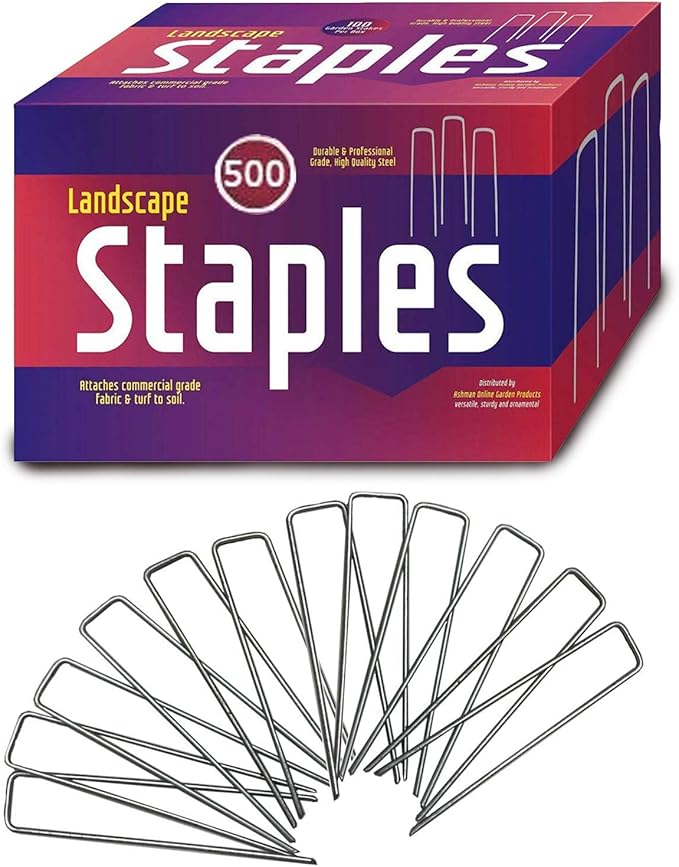 Ashman Galvanized Garden Stakes Landscape Staples and Fence Stake (500 Garden Staples - Heavy Duty & Anti Rust Galvanized)