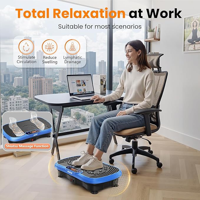 AXV Vibration Plate Fitness Platform Exercise Machine Vibrating Lymphatic Drainage Shaking Full Body Shaker Workout Vibrate Stand Shake Board Sport Gym for Weight Loss Fat Burner for Women Men