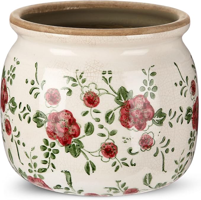 1 Pcs Vintage Planter Large Ceramic Plants Pot Red Plum Crack Cottage Scroll Vase Flower Vase Pot Indoor Plants Home Kitchen Decor Farmhouse Antique Decorative Gift