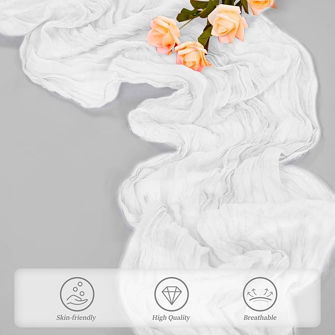 10FT 6 Pack White Cheesecloth Table Runner 20 x 120 Inch Long Rustic Gauze Cheese Cloth Table Runner for Wedding Bridal Baby Shower Table Decorations Boho Fabric Sheer Birthday Party Table Decor