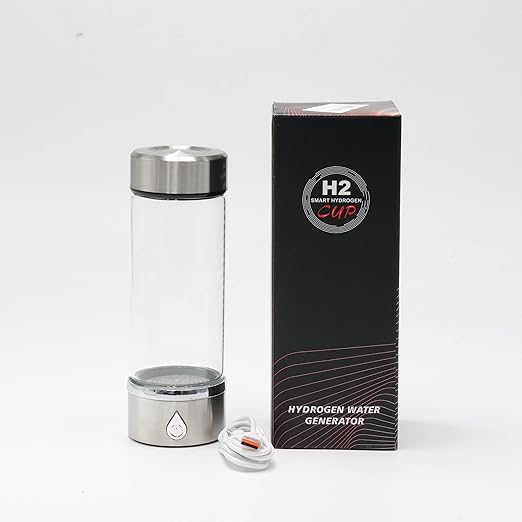 420-450 ml 2024 Glass Hydrogen Generator Water Bottle SPE PEM Technology Water Ionizer, Rechargeable Hydrogen Water Bottle, Hydrogen Rich Water Glass (Silver)