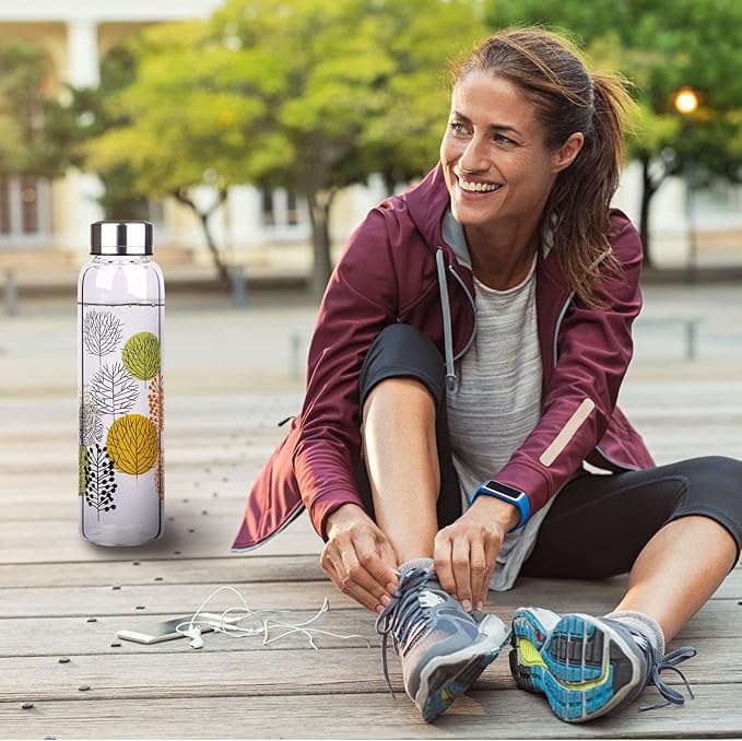 Borosilicate Glass Water Bottle, Sports Glass Drinking Bottle with Neoprene Sleeve and Stainless Steel Lid 16oz / 32oz (16oz, Forest)