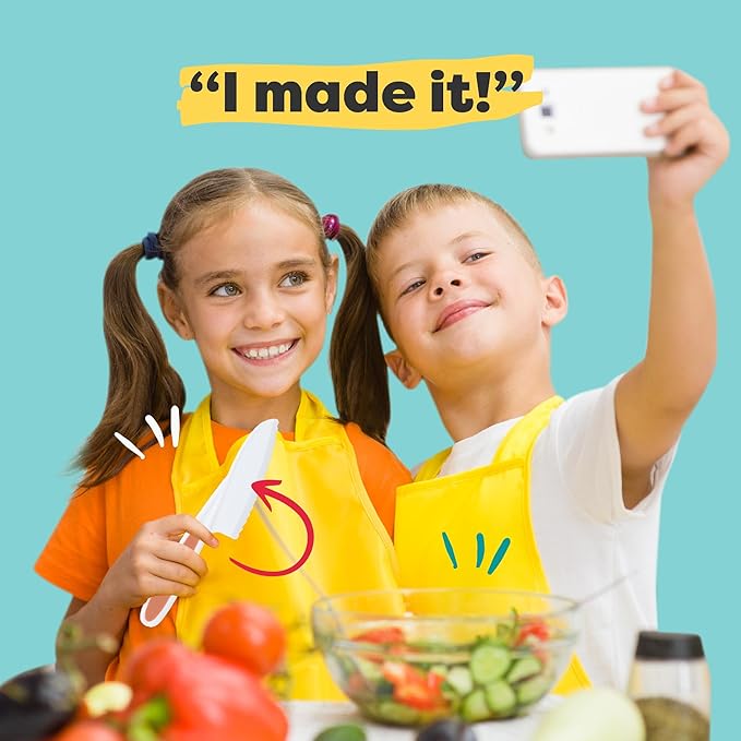 Baketivity 6 Piece Kids Cutting Board and Knife Set | Plastic Knives and Flexible Cutting Boards for Safe and Fun Cooking | Dishwasher Safe Kids Knifes for Real Cooking | Suitable for Children 6+