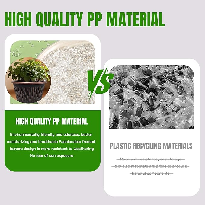 4 Pack 9 Inch Retro Plant Pots, Vintage Striped Flower Pots with Drainage Hole & Saucer, Large Plastic Planters for Indoor and Outdoor Plants, Decorative Garden Pots(Copper)