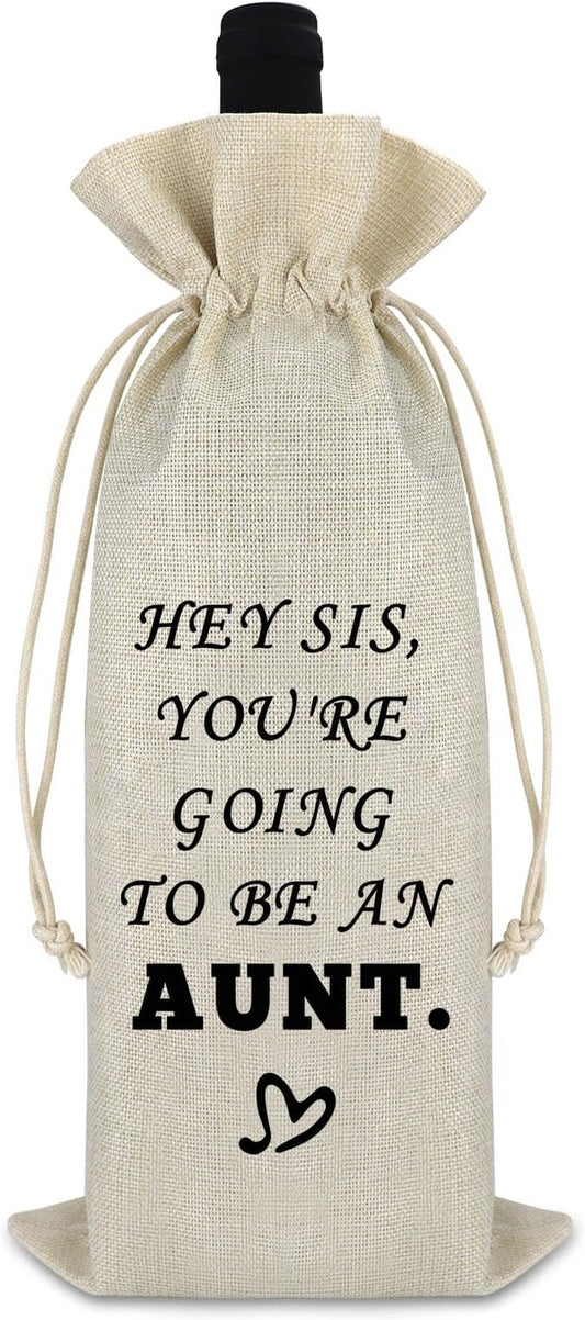 Baby Announcement Gift Aunt Gift for Sister Wine Bag Promoted to Aunt Gift for Women Pregnancy Announcement Gift for Aunt to be Cousins Siblings Cotton Burlap Wine Wrap Bag New Auntie Gift Christmas