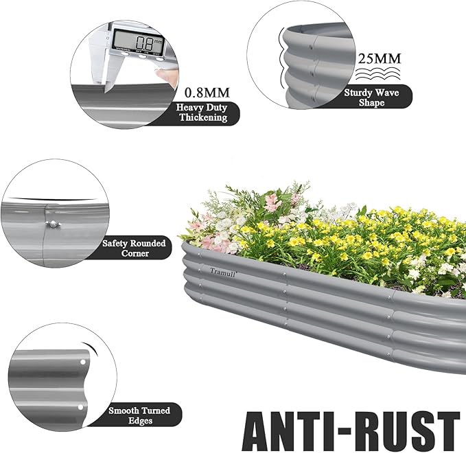 2 Pack 8x4x1FT Galvanized Raised Garden Bed Kit Oval Metal Ground Planter Box Outdoor Bottomless Planter Raised Beds for Vegetables Flowers Herbs Fruits, Gray