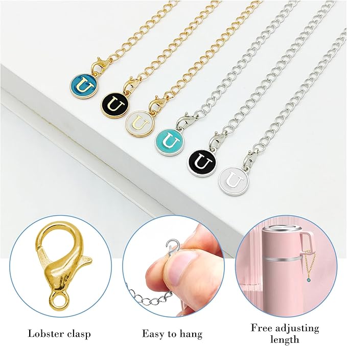 6PCS Letter Charm Accessories for Stanley Cup, Name ID Letter Handle Charm for Stanley Handle Identification Letter Pendant Handle Decoration for Stanley Tumbler Charms (Letter U)