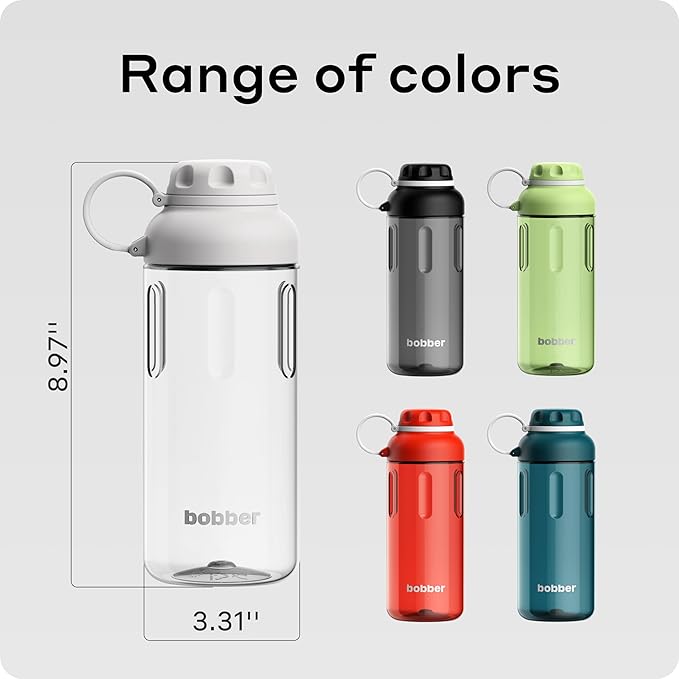 BOBBER 30 oz Clear Tritan Sport Water Bottle with Spout Lid and Handle — Dishwasher Safe, BPA Free & Leak Proof Bottle for Gym, Workout, Running — Water Diffuser Bottle for Fruit With Strainer (Grey)