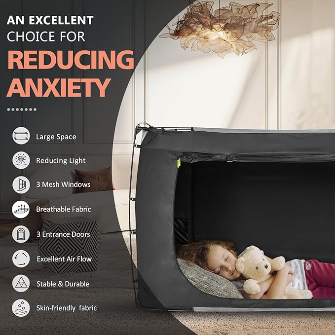 Bed Tent Bed Canopy King Size Tents for Adult and Kids- Portable Dream Tent Indoor Sleeping Tents 70% Blackout with 3 Doors Breathable Big Space Tents