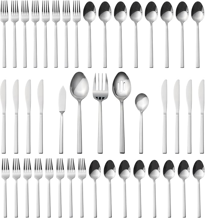 Alata Cube 45-Piece Forged Stainless Steel Flatware Set Cutlery Set,Service for 8,Silver Finish,Dishwasher Safe